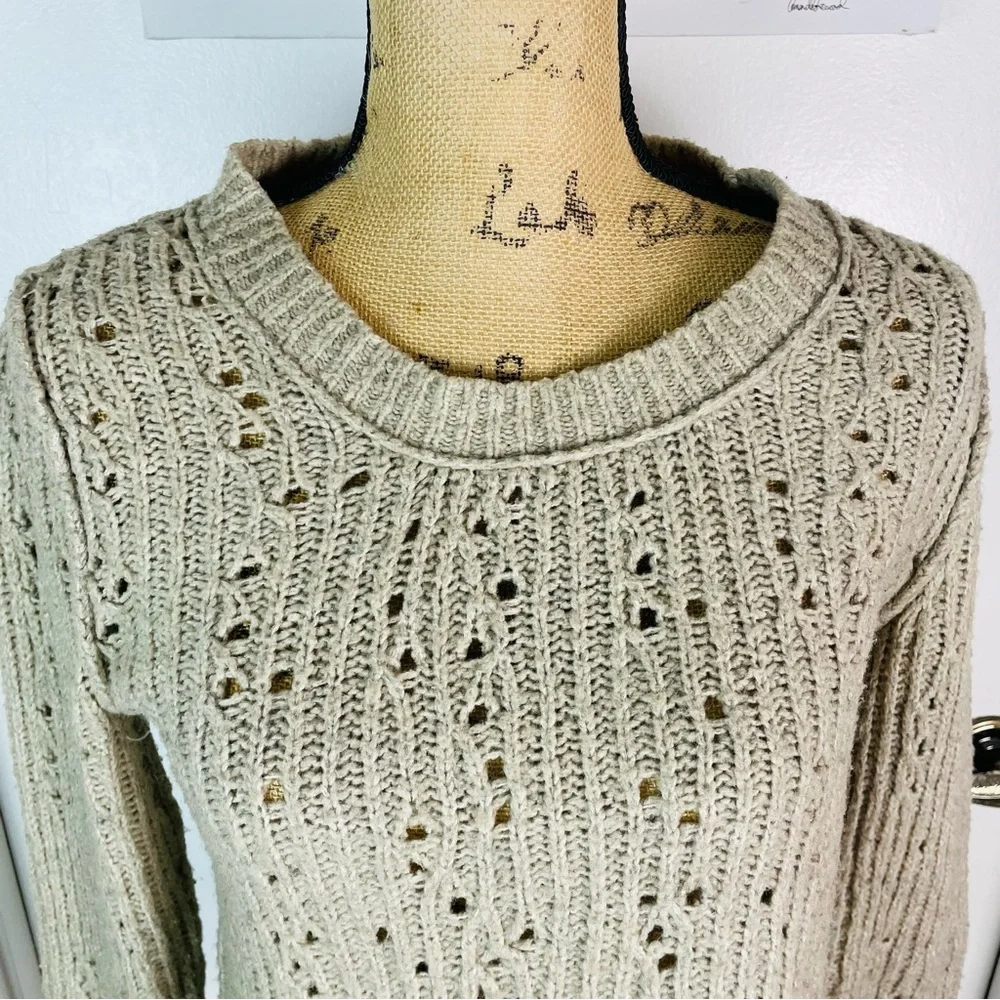 FREE PEOPLE Chunky Knit Sweater Sweatshirt Size Medium Collared Casual Weekdays - Picture 11 of 11